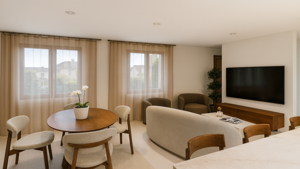 Salle à manger conviviale en bois et lumière naturelle – aménagement intérieur à Tremblay