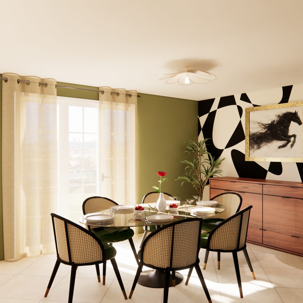 Salon Art Déco avec table en verre trempé bullé